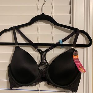 Maidenform One Fab Fit Extra Coverage Lace T-Back Bra Black 34C NWT